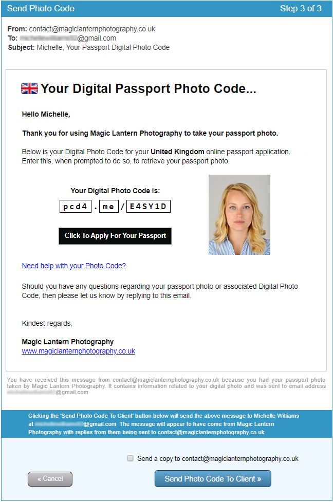 Screenshot: Create UK Digital Passport Photo Code Step 3 of 3